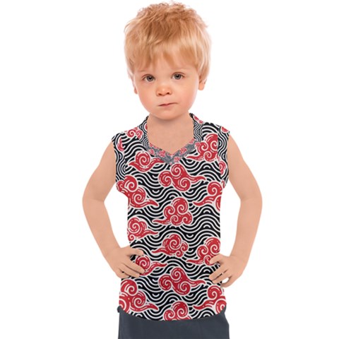 Red Black Waves Kids  Sport Tank Top by designsbymallika