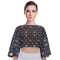 Modern Geometric Ornate Pattern Design Tie Back Butterfly Sleeve Chiffon Top by dflcprintsclothing