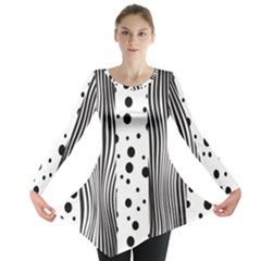 Stripes Black White Pattern Long Sleeve Tunic  by designsbymallika