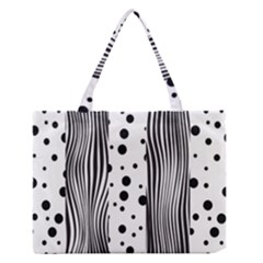 Stripes Black White Pattern Zipper Medium Tote Bag by designsbymallika
