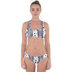 Stripes Black White Pattern Cross Back Hipster Bikini Set by designsbymallika