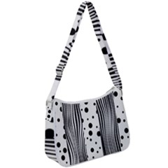 Stripes Black White Pattern Zip Up Shoulder Bag by designsbymallika