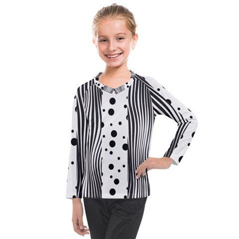 Stripes Black White Pattern Kids  Long Mesh Tee by designsbymallika