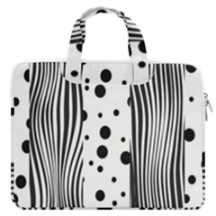 Stripes Black White Pattern Macbook Pro Double Pocket Laptop Bag by designsbymallika