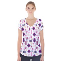 Minimal Floral Pattern Short Sleeve Front Detail Top by designsbymallika