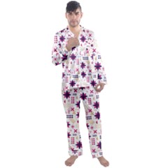Minimal Floral Pattern Men s Long Sleeve Satin Pajamas Set by designsbymallika