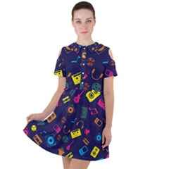 Seamless Musical Pattern Short Sleeve Shoulder Cut Out Dress  by designsbymallika