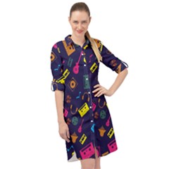 Seamless Musical Pattern Long Sleeve Mini Shirt Dress by designsbymallika