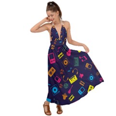 Seamless Musical Pattern Backless Maxi Beach Dress by designsbymallika