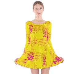 Floral Abstract Pattern Long Sleeve Velvet Skater Dress