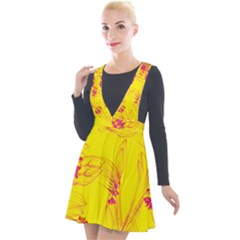 Floral Abstract Pattern Plunge Pinafore Velour Dress