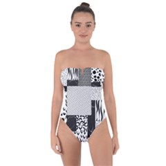 Black And White Pattern Tie Back One Piece Swimsuit by designsbymallika