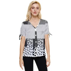 Black And White Pattern Bow Sleeve Button Up Top by designsbymallika