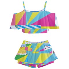 Geometric Pattern Kids  Off Shoulder Skirt Bikini by designsbymallika