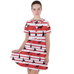 Doberman Dogs On Lines Short Sleeve Shoulder Cut Out Dress  by SychEva