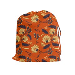 Folk Flowers Pattern  Drawstring Pouch (xl) by Eskimos