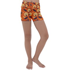 Folk Flowers Pattern  Kids  Lightweight Velour Yoga Shorts by Eskimos