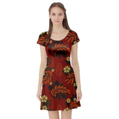 Folk Flowers Pattern Short Sleeve Skater Dress by Eskimos