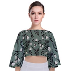 Folk Flowers Pattern Tie Back Butterfly Sleeve Chiffon Top by Eskimos