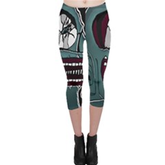 Colored Creepy Man Portrait Illustration Capri Leggings  by dflcprintsclothing