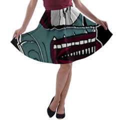 Colored Creepy Man Portrait Illustration A-line Skater Skirt by dflcprintsclothing