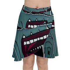 Colored Creepy Man Portrait Illustration Chiffon Wrap Front Skirt by dflcprintsclothing