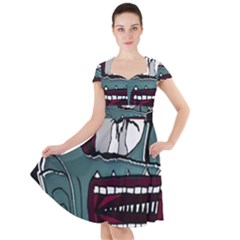 Colored Creepy Man Portrait Illustration Cap Sleeve Midi Dress