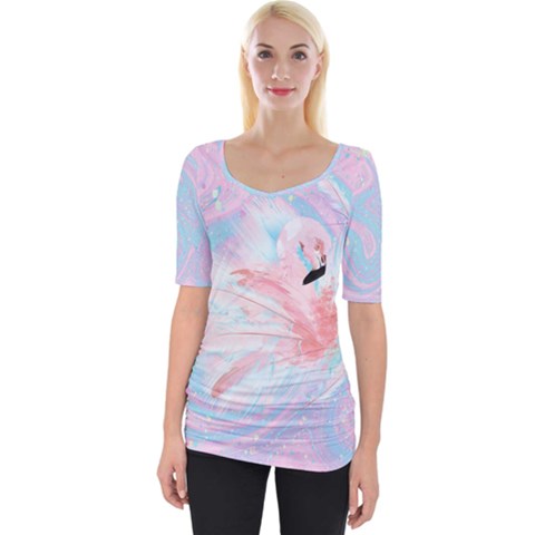 Flamingo1 Wide Neckline Tee by flowerland