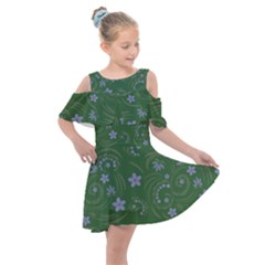 Folk Flowers Pattern Floral Surface Design Kids  Shoulder Cutout Chiffon Dress by Eskimos