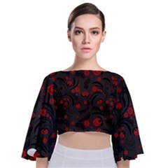 Folk Flowers Pattern Floral Surface Design Tie Back Butterfly Sleeve Chiffon Top by Eskimos