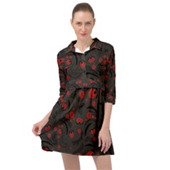 Folk Flowers Pattern Floral Surface Design Mini Skater Shirt Dress by Eskimos