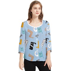 Unusual And Funny Tetris Cats Chiffon Quarter Sleeve Blouse