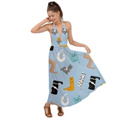 Unusual And Funny Tetris Cats Backless Maxi Beach Dress by SychEva