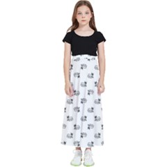 Funny Monster Feline Drawing Motif Pattern Kids  Flared Maxi Skirt