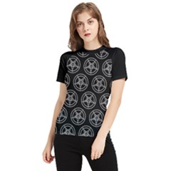 Baphomet Pentagram Women s Short Sleeve Rash Guard by Malvagia