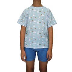 Funny And Funny Hares  And Rabbits In The Meadow Kids  Short Sleeve Swimwear by SychEva