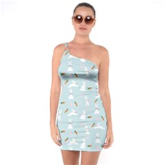Funny And Funny Hares  And Rabbits In The Meadow One Soulder Bodycon Dress by SychEva
