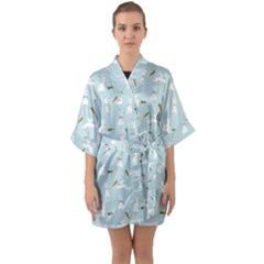 Funny And Funny Hares  And Rabbits In The Meadow Half Sleeve Satin Kimono  by SychEva