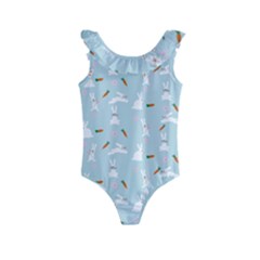 Funny And Funny Hares  And Rabbits In The Meadow Kids  Frill Swimsuit by SychEva