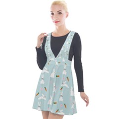 Funny And Funny Hares  And Rabbits In The Meadow Plunge Pinafore Velour Dress by SychEva