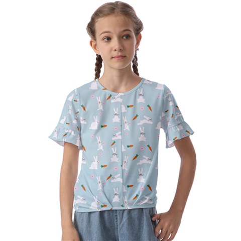Funny And Funny Hares  And Rabbits In The Meadow Kids  Cuff Sleeve Scrunch Bottom Tee by SychEva