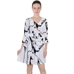 Paul Alien Quarter Sleeve Ruffle Waist Dress by KenArtShop