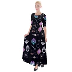 Witch Goth Pastel Pattern Half Sleeves Maxi Dress by InPlainSightStyle