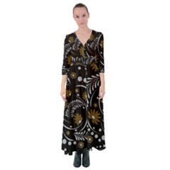 Folk Flowers Pattern Button Up Maxi Dress by Eskimos