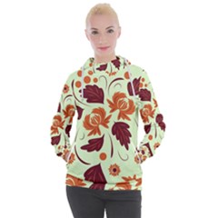 Folk Flowers Pattern Women s Hooded Pullover by Eskimos