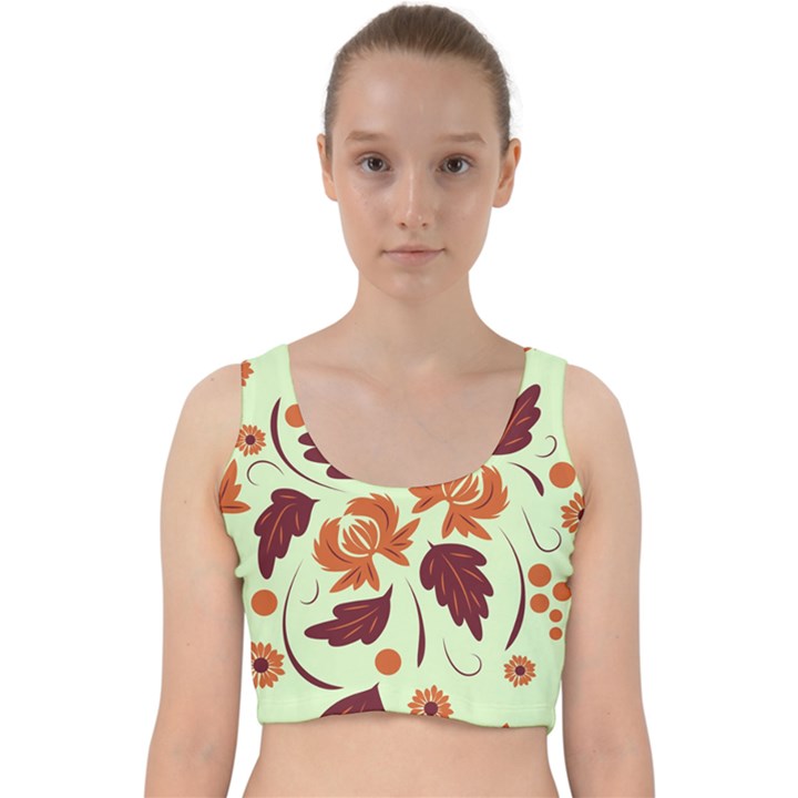 Folk flowers pattern Velvet Racer Back Crop Top