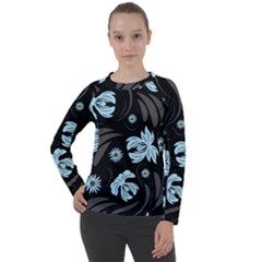 Folk flowers pattern Women s Long Sleeve Raglan Tee