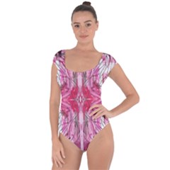 Magenta Marbling Symmetry Short Sleeve Leotard  by kaleidomarblingart