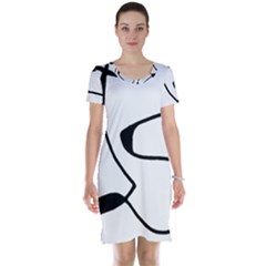 Black And White Abstract Linear Decorative Art Short Sleeve Nightdress by dflcprintsclothing