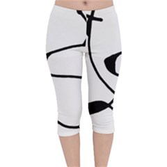 Black And White Abstract Linear Decorative Art Velvet Capri Leggings  by dflcprintsclothing